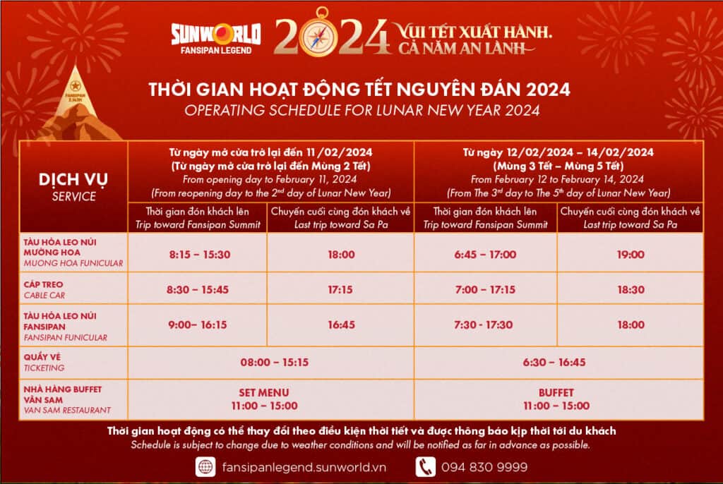 Thời gian hoạt động cáp treo Fansipan Legend 2024